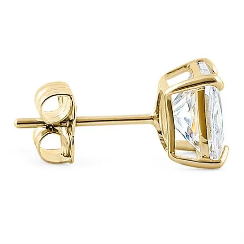 1.42 ct Solid 14K Yellow Gold 5mm Princess Cut Clear CZ Earrings