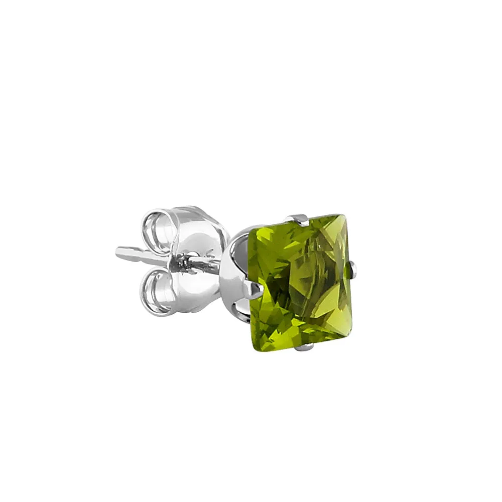 1.4ct Sterling Silver Peridot Square CZ Stud Earrings 5mm