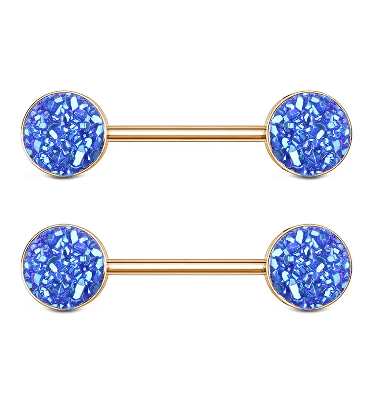 14G Rose Gold PVD Blue Druzy Nipple Ring Barbell