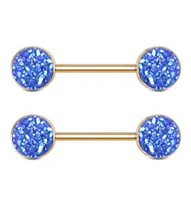 14G Rose Gold PVD Blue Druzy Nipple Ring Barbell