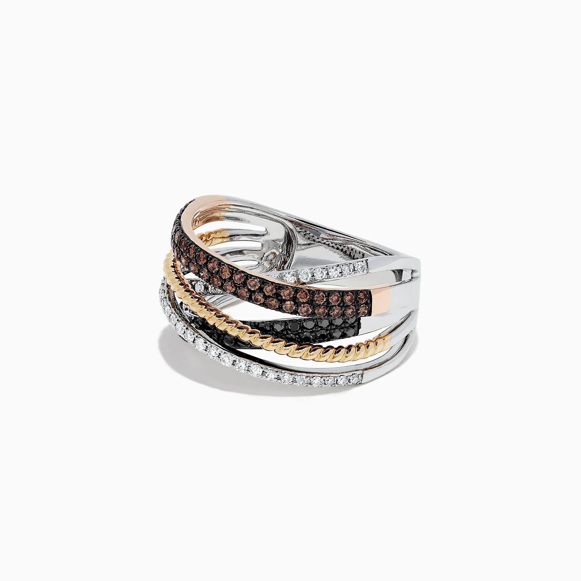 14K Tri-Color Gold Black, Brown and White Diamond Ring, 0.38 TCW