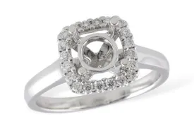 14K White Gold Square Halo Diamond Semi-Mount Engagement Ring