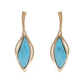 18ct Rose Gold Turquoise Open Marquise Drop Earrings