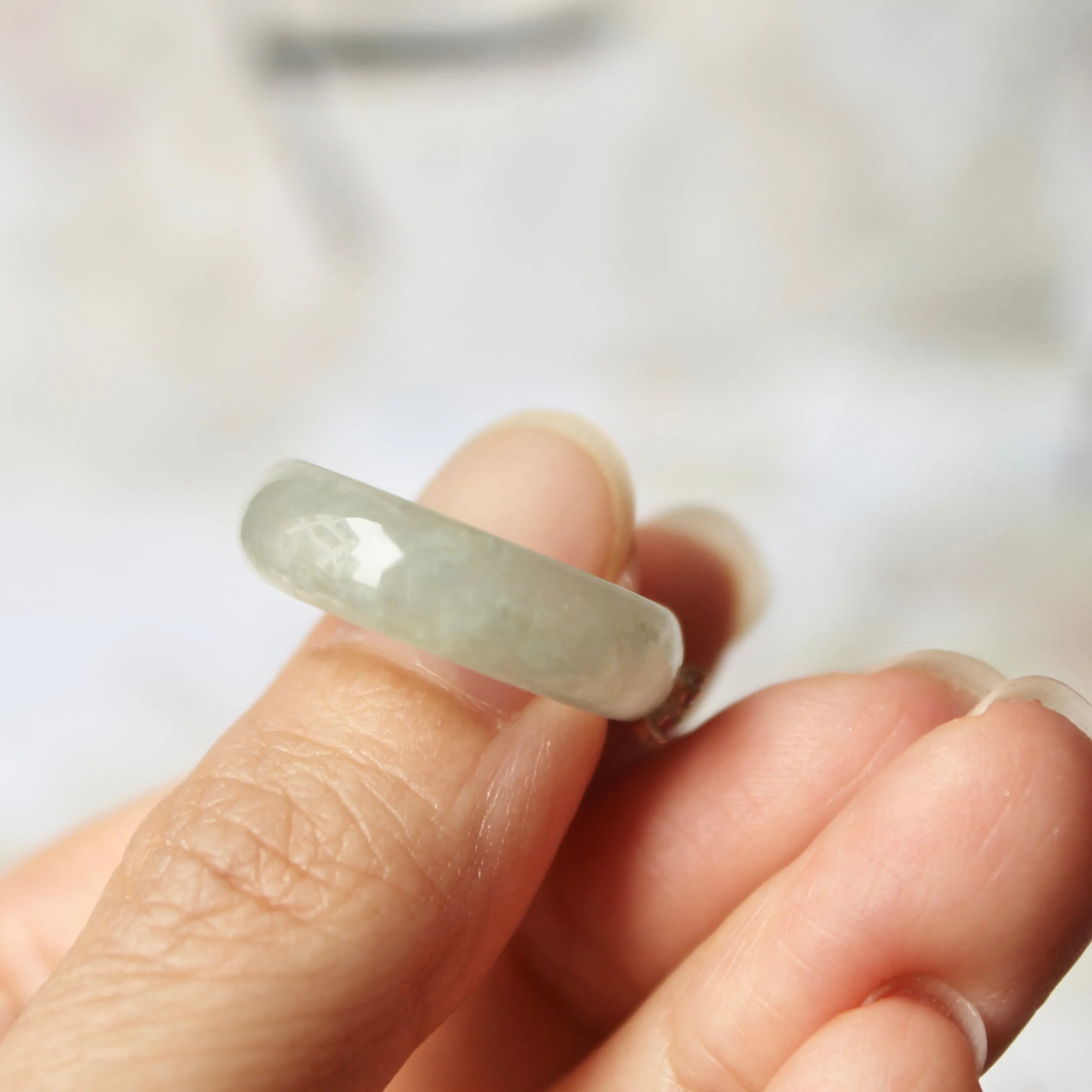 18mm A-Grade Natural Green Jadeite Joseon Ring (Red Sakura Flower) No.162334