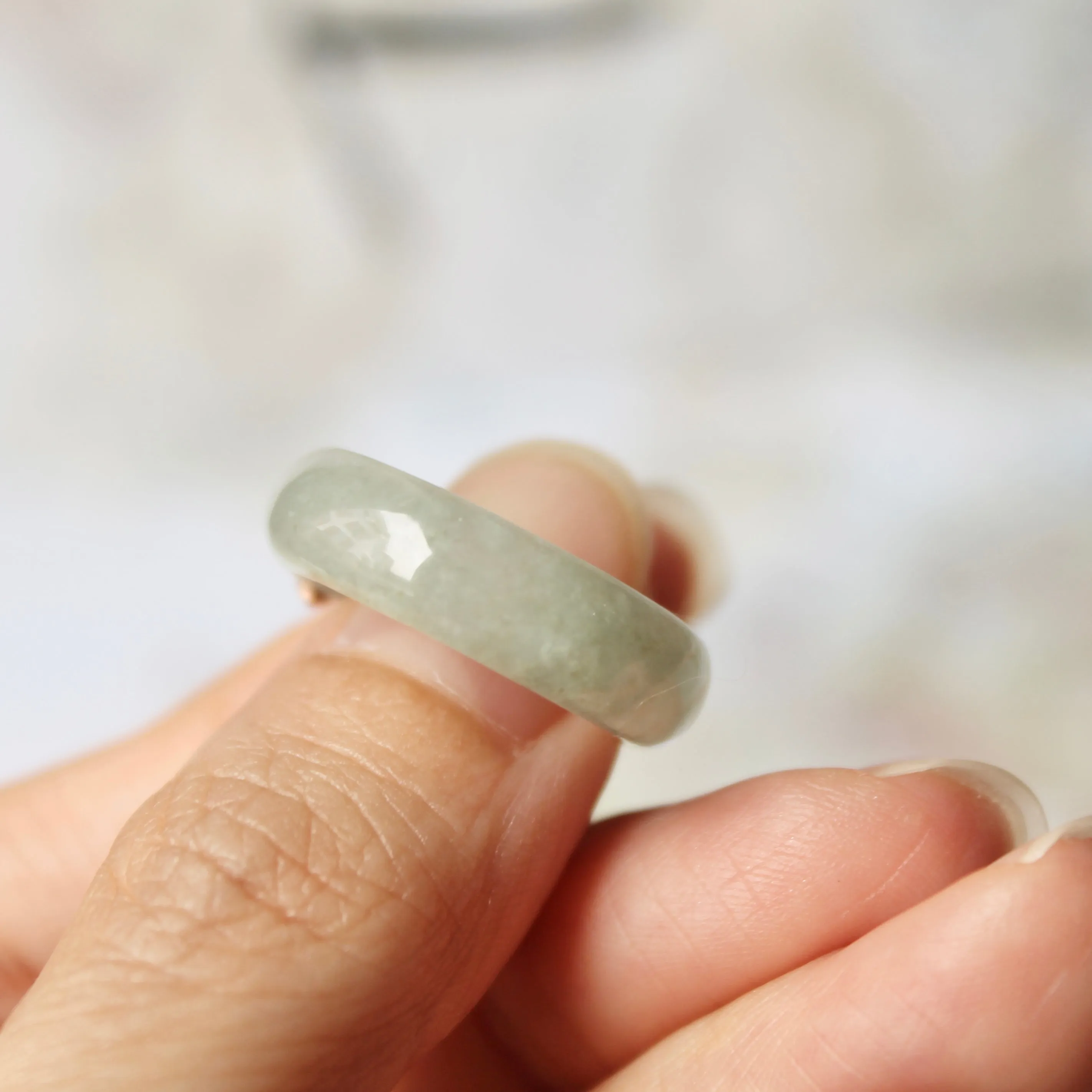 18mm A-Grade Natural Green Jadeite Joseon Ring (Red Sakura Flower) No.162334