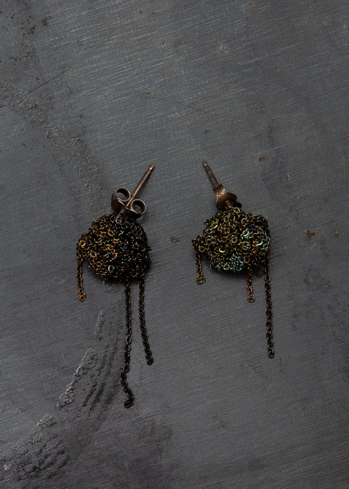2-Tone Beaded Earrings in Charcoal/Army