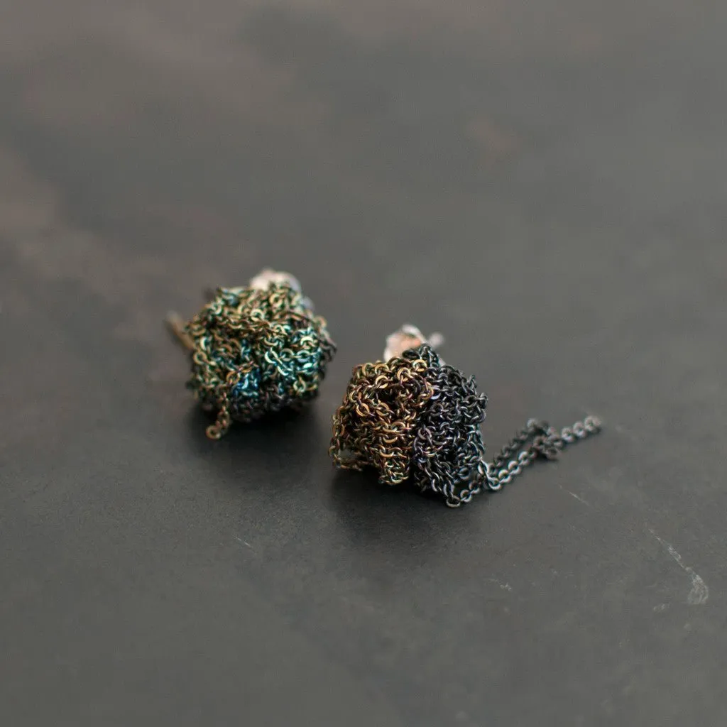 2-Tone Beaded Earrings in Charcoal/Army