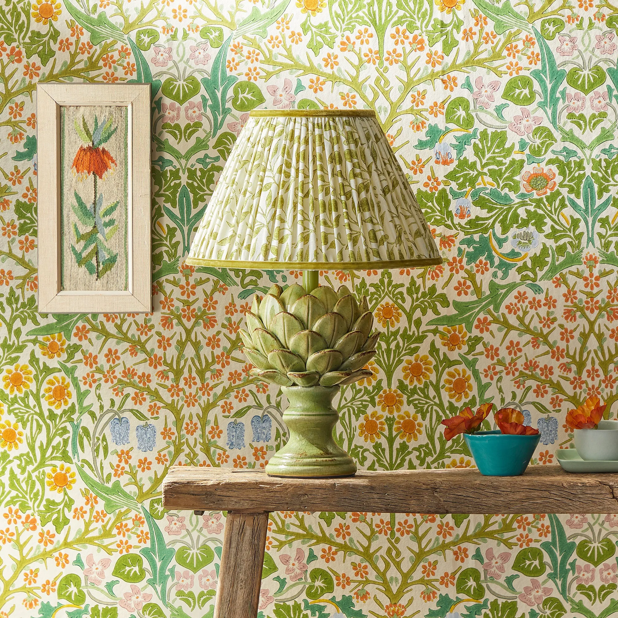25cm empire shade in thyme Rosehip linen by Morris & Co.