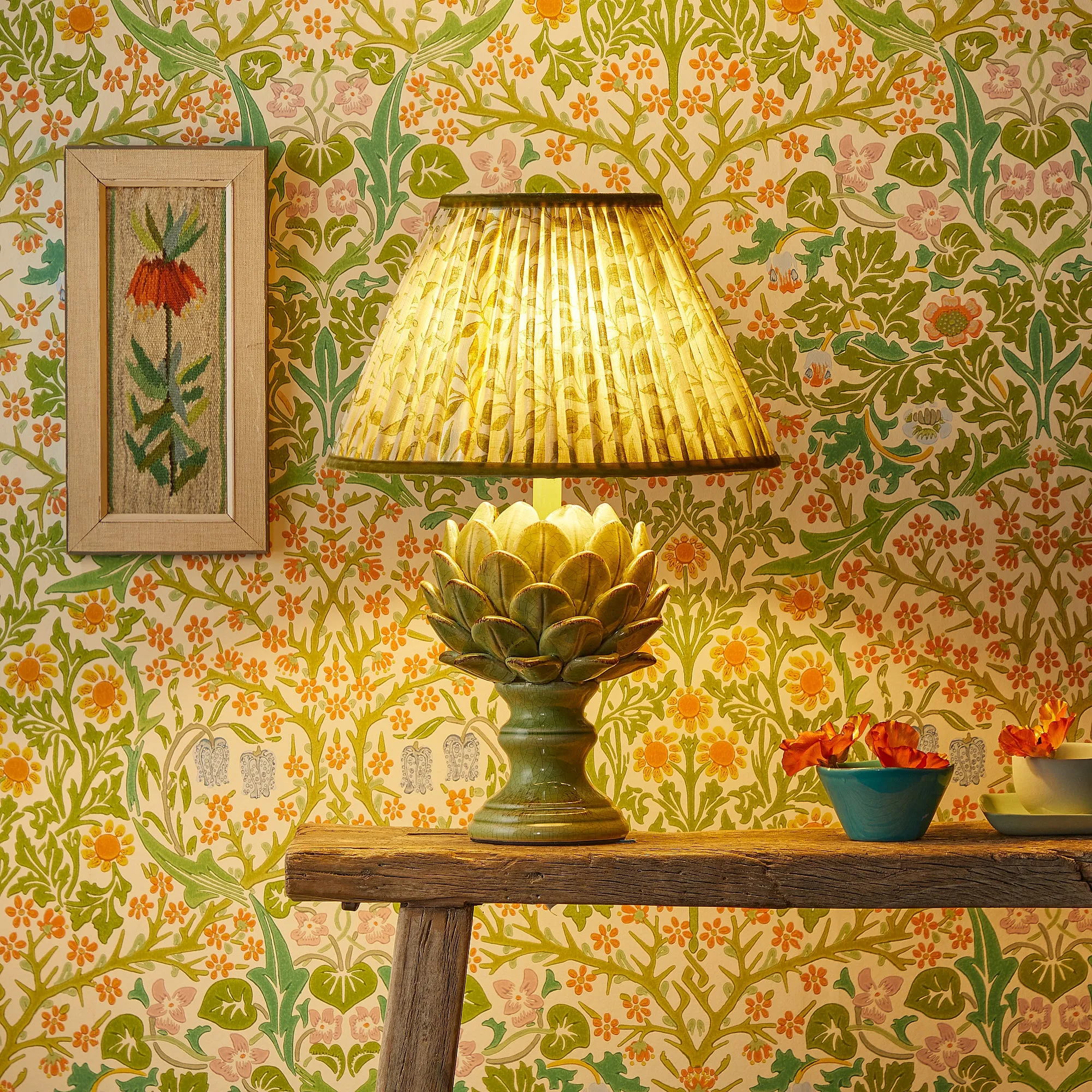 25cm empire shade in thyme Rosehip linen by Morris & Co.