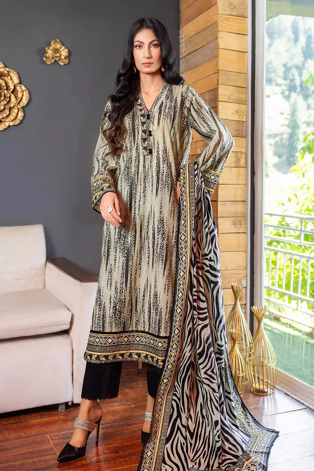 2PC Unstitched Printed Lawn Shirt and Dupatta KSD-2828