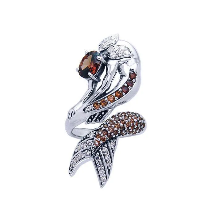 Amazed with the mermaid s beauty ~ Dali-inspired fine Sterling Silver Ring accented TRI763