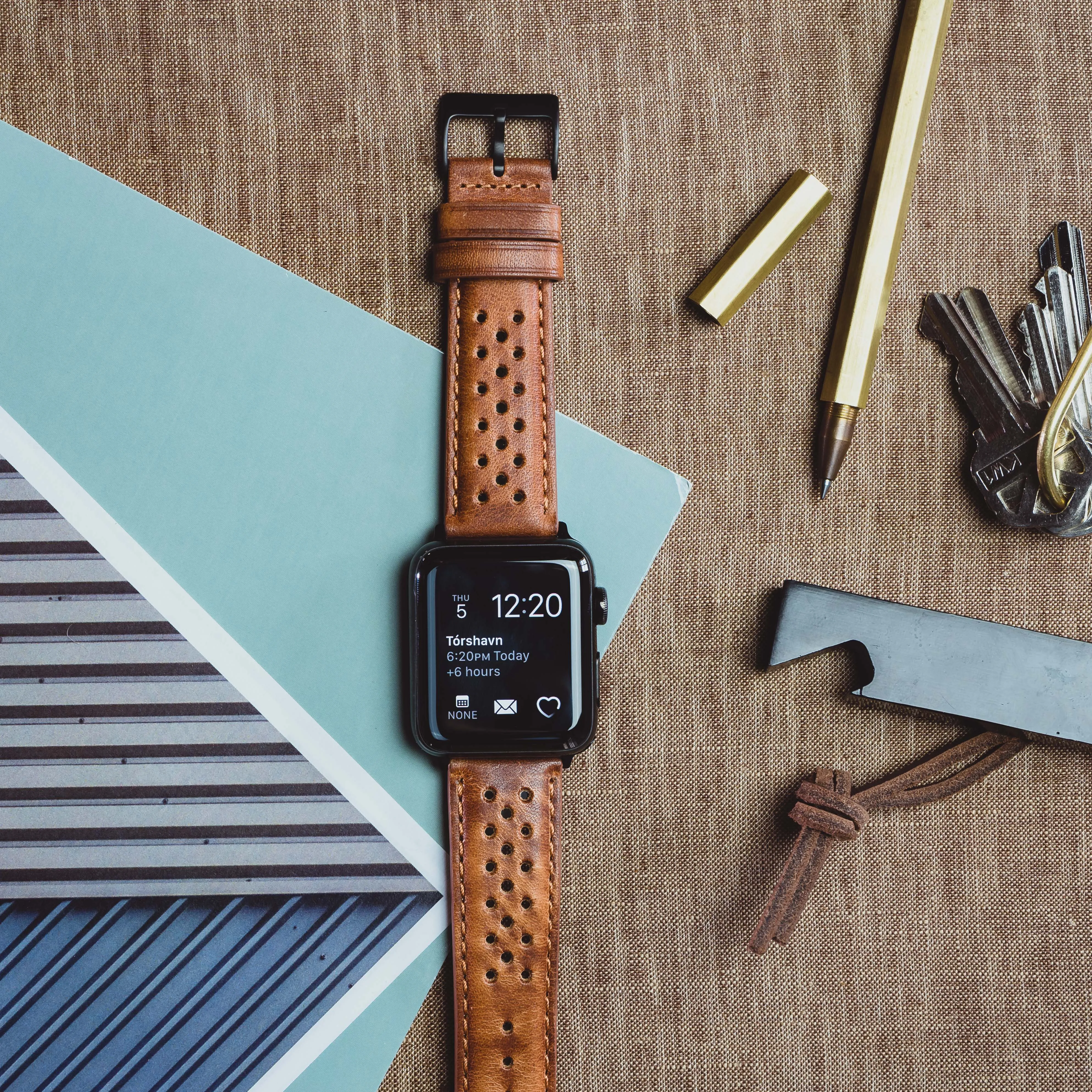 Apple Watch Caramel Brown Racing Horween Leather Watch Band