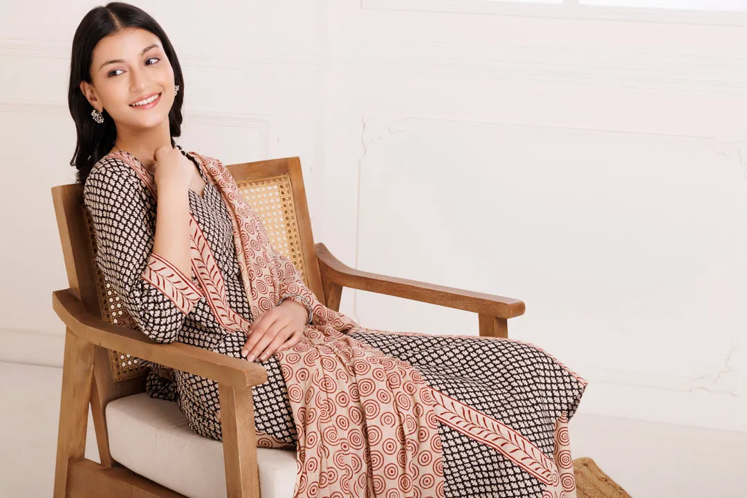 Black Bagru Butti Hand Block Printed Cotton Suit Set