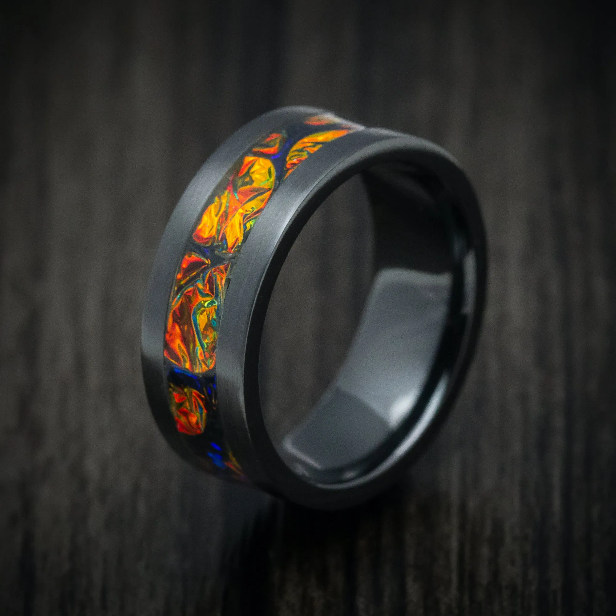 Black Titanium and Dichrolam Inlay Men's Ring Custom Made Band