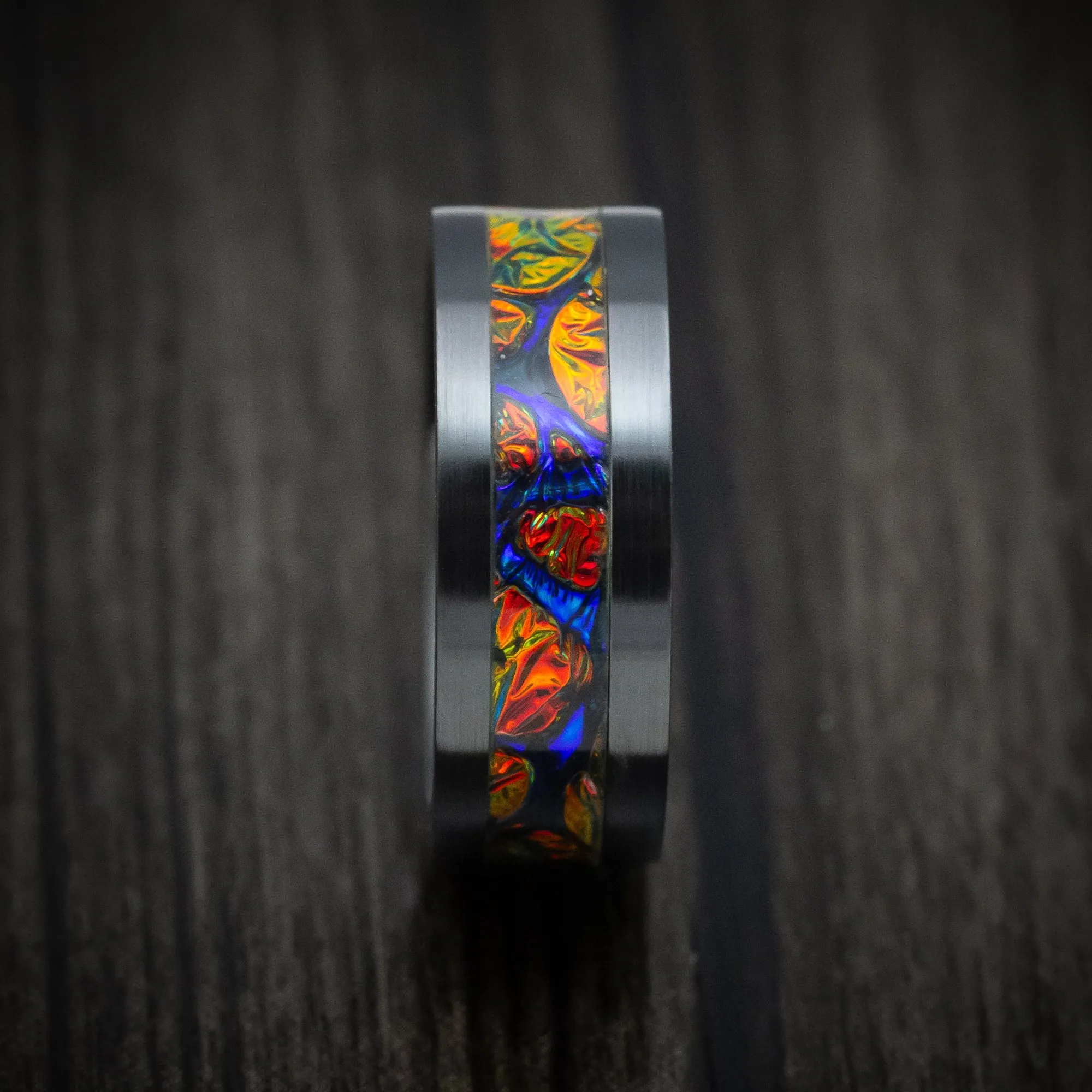Black Titanium and Dichrolam Inlay Men's Ring Custom Made Band