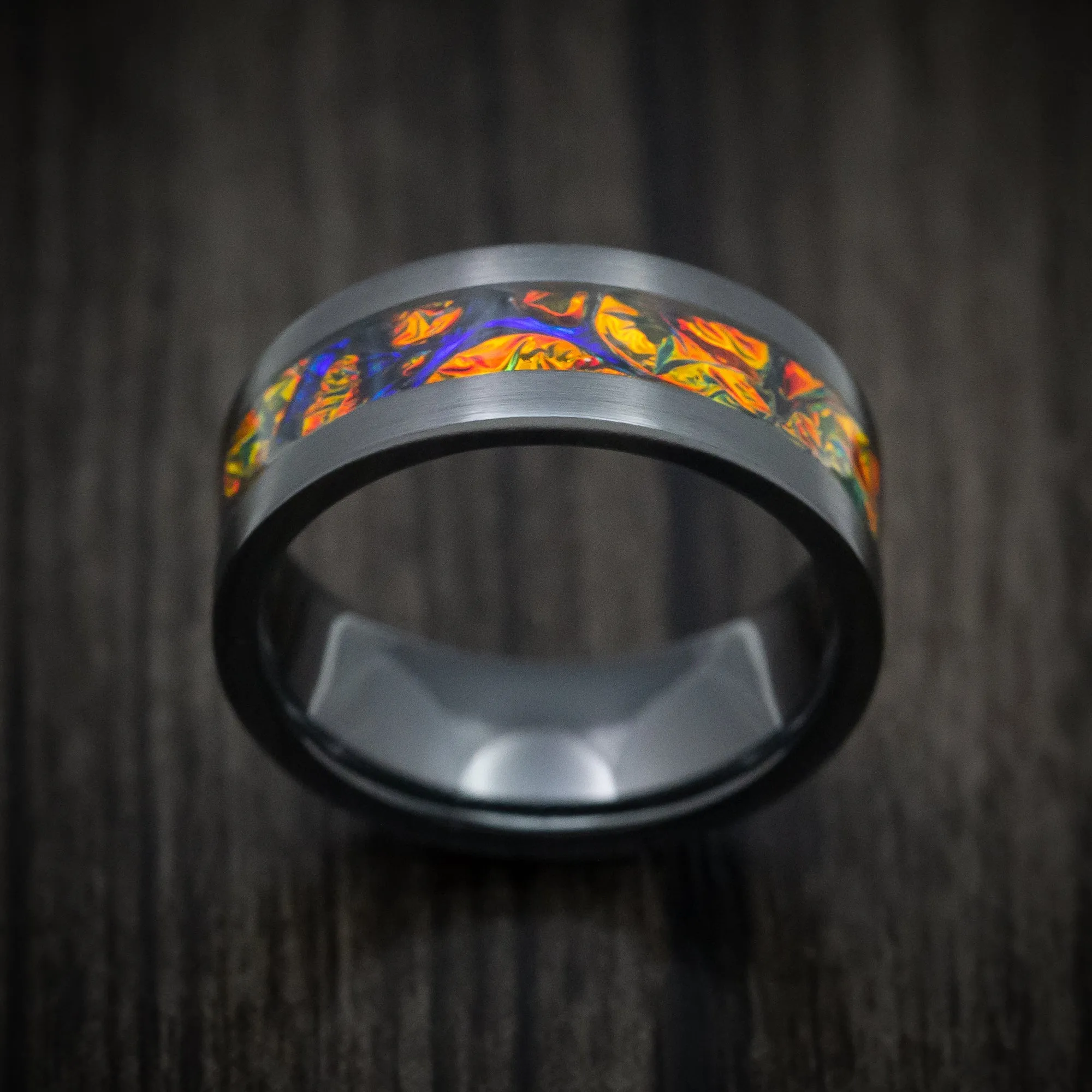 Black Titanium and Dichrolam Inlay Men's Ring Custom Made Band