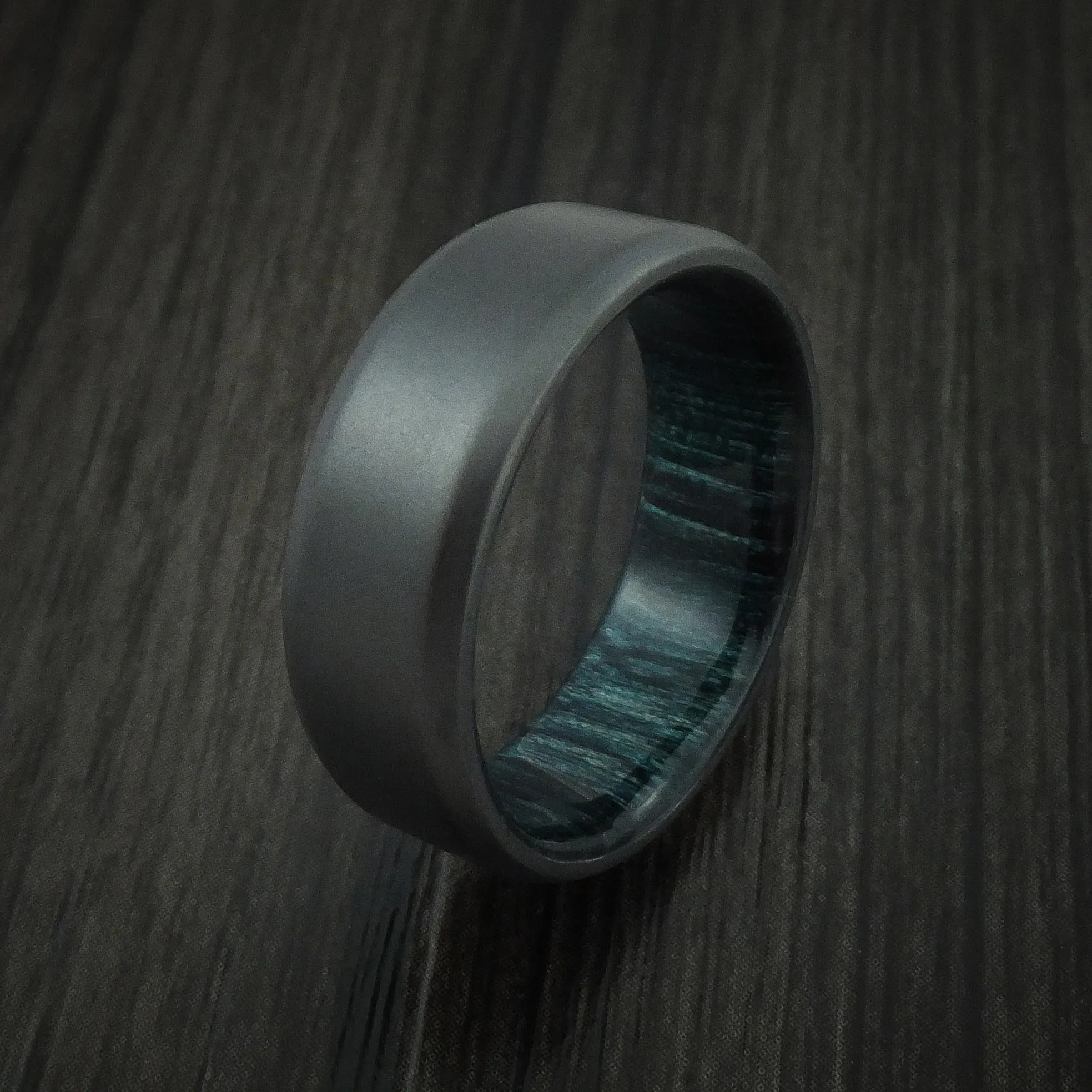 Black Titanium and Indigo Wood Hard Wood Sleeve Men's Ring Custom Made