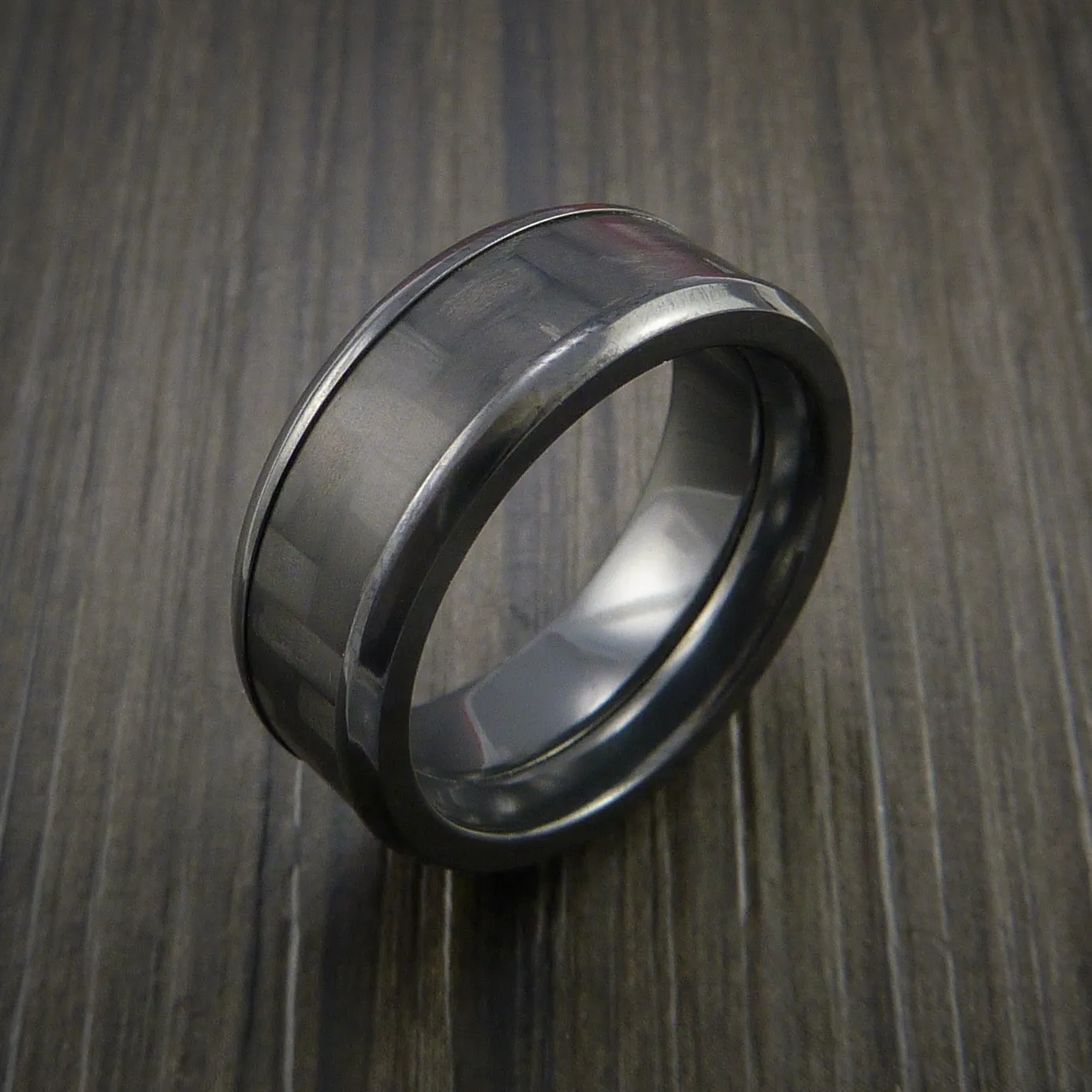 Black Titanium Men's Ring with Carbon Fiber Inlay Custom Made Wedding Band
