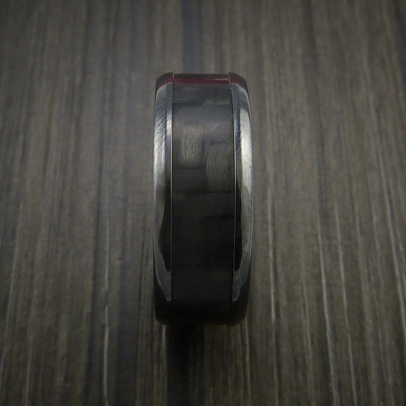 Black Titanium Men's Ring with Carbon Fiber Inlay Custom Made Wedding Band