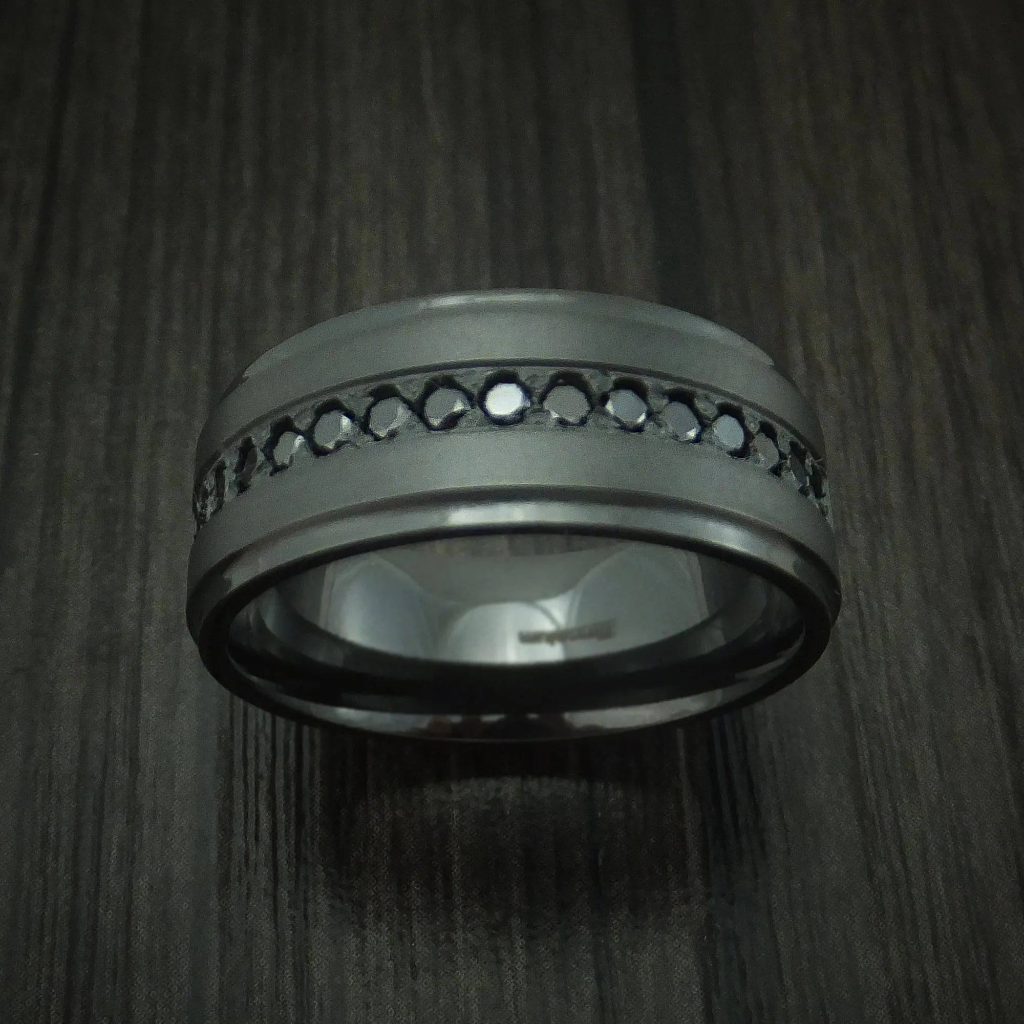 Black Zirconium And Black Diamonds Custom Made Men's Ring