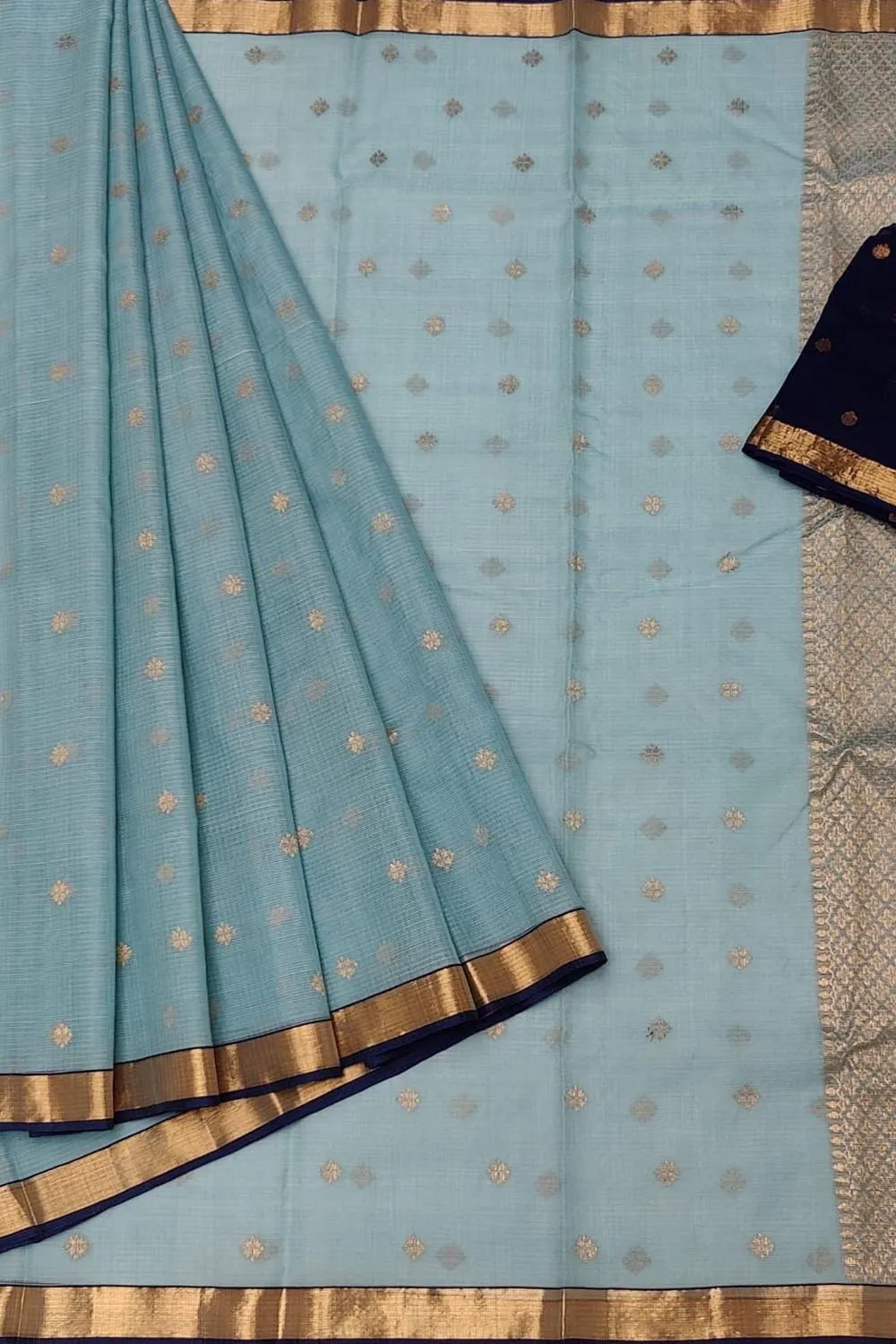 Blue & Black Handloom Kota Doria Zari Saree
