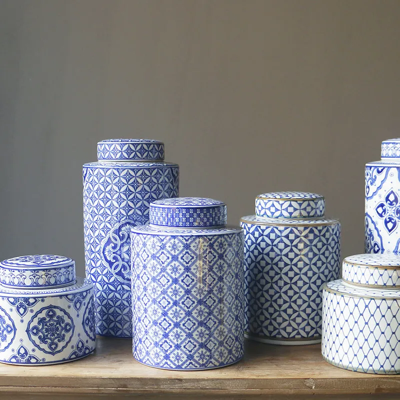 Blue and White Ceramic Urn Vase