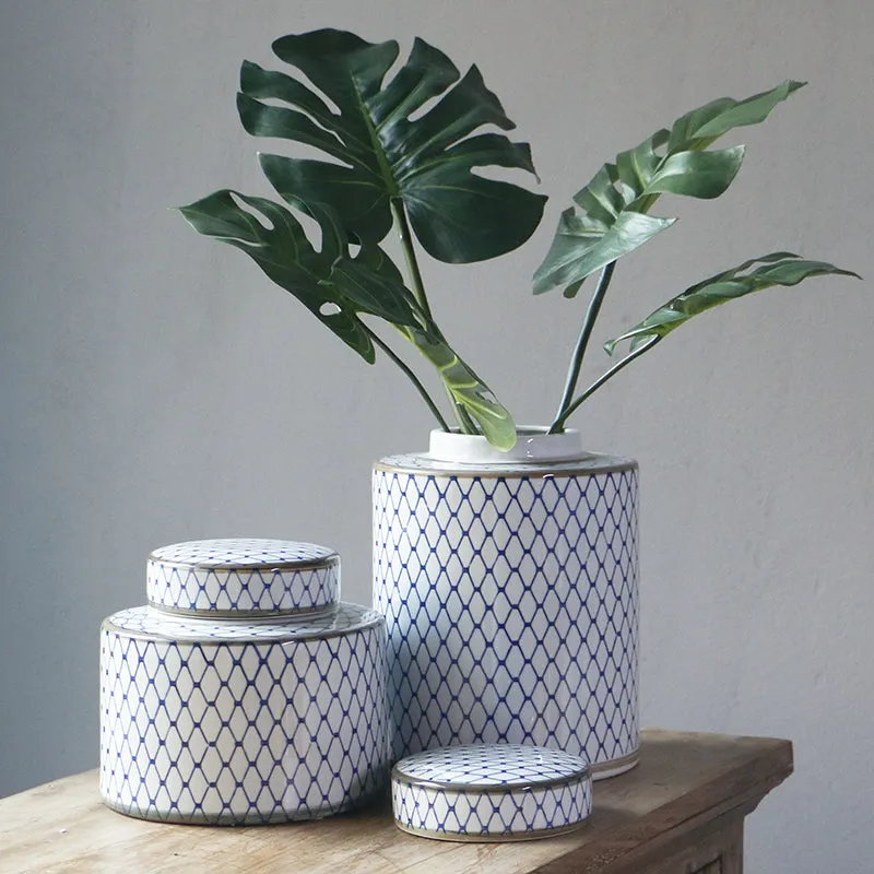 Blue and White Ceramic Urn Vase