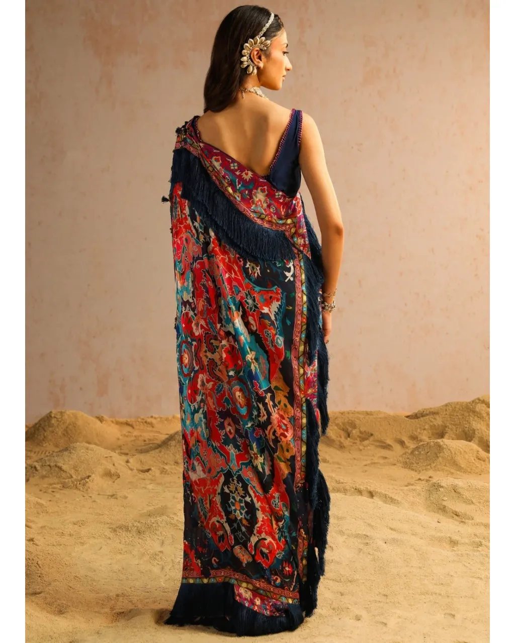 Blue Draped Sari Set
