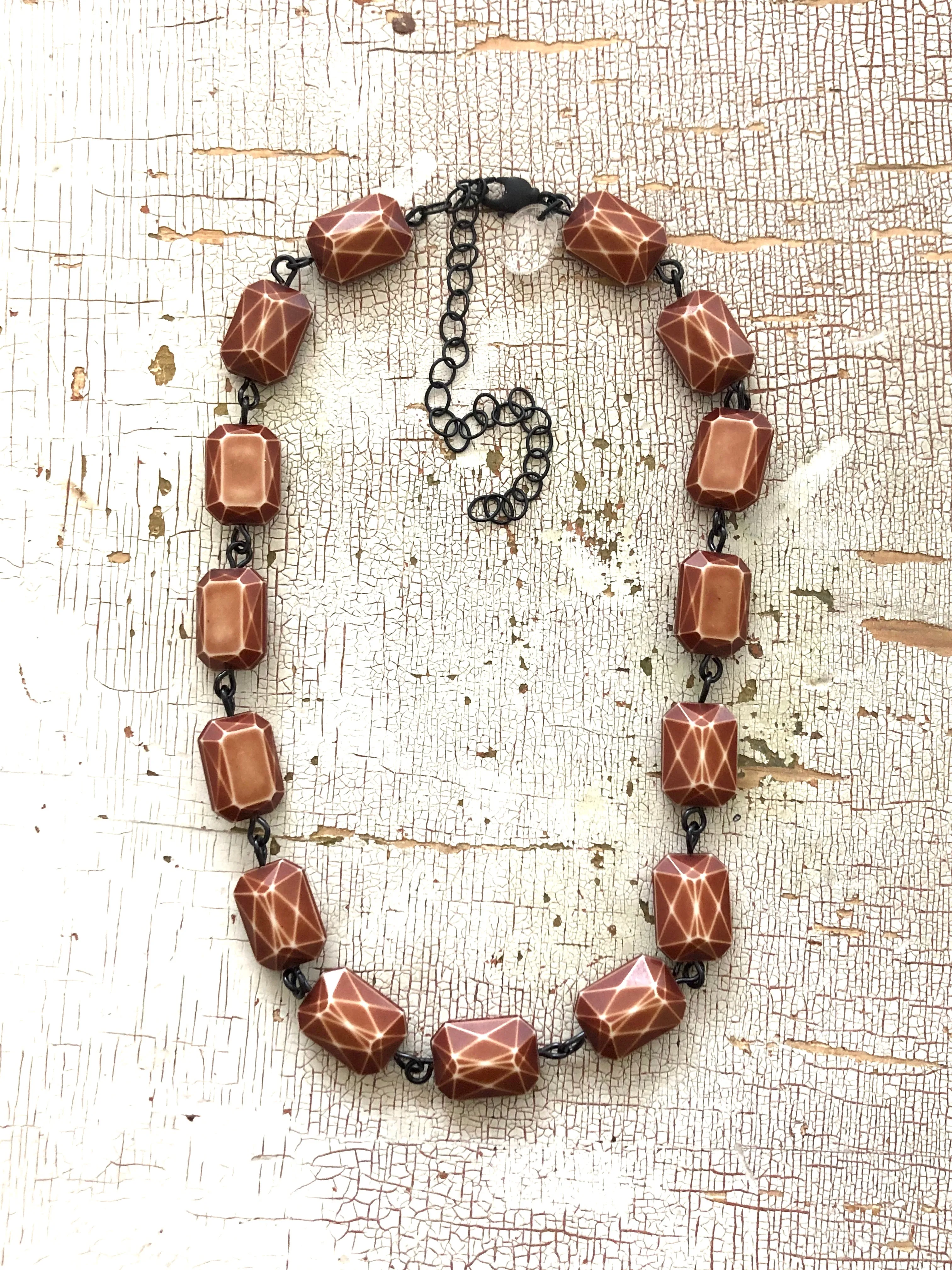 Burnt Coffee Brown Faceted Bead Amelia Necklace