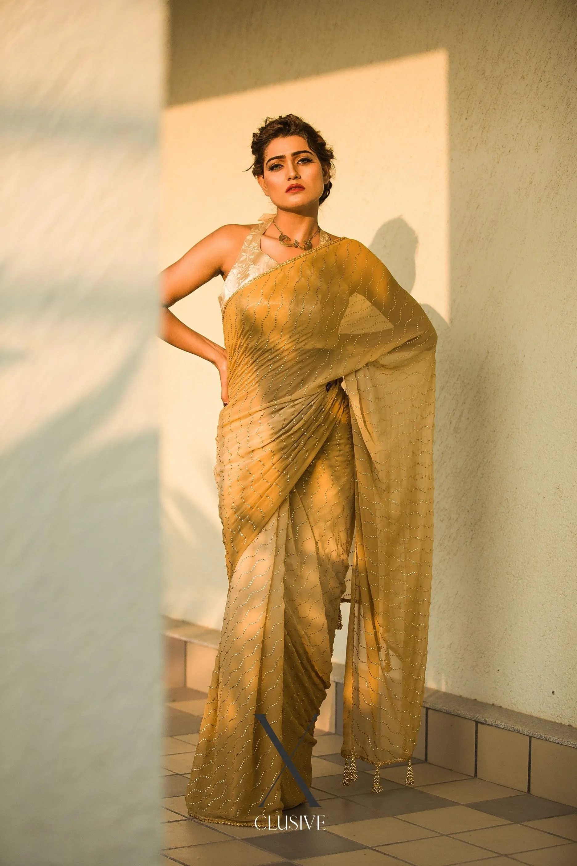 Butterscotch Blend Sequin Saree