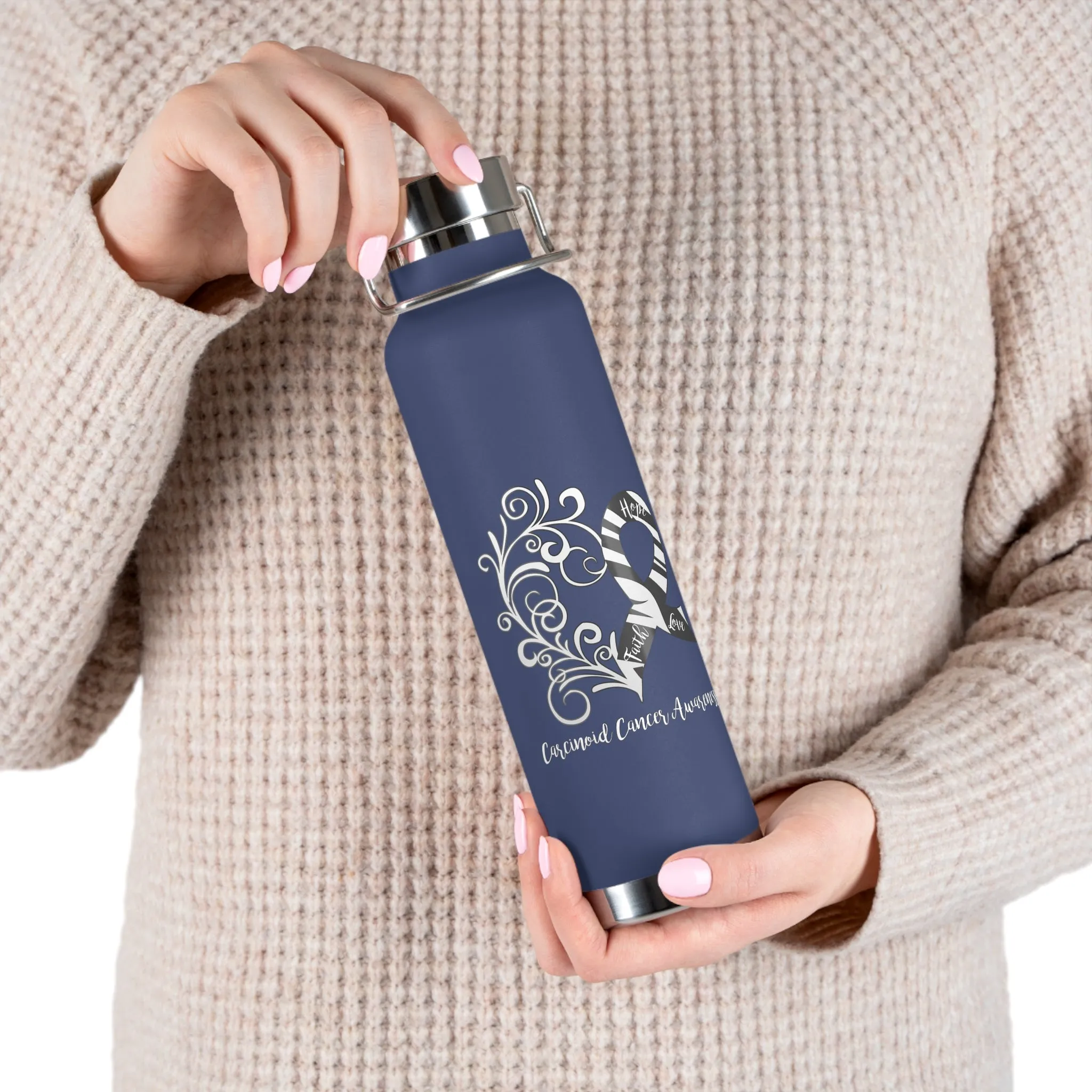 Carcinoid Cancer Awareness Heart Copper Vacuum Insulated Bottle, 22oz