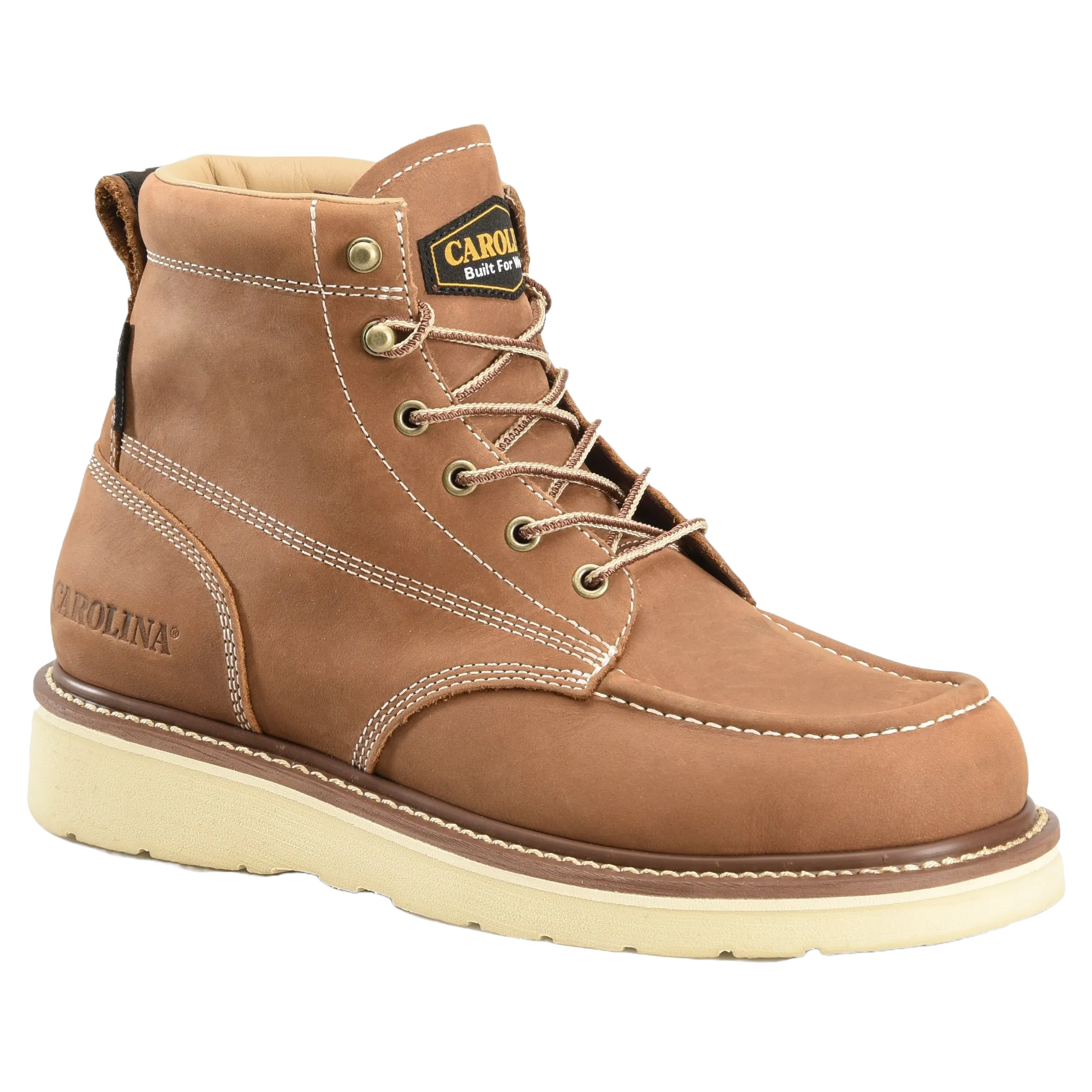 Carolina Men's AMP Tan 6" Waterproof Moc Toe Wedge Work Boots CA7041