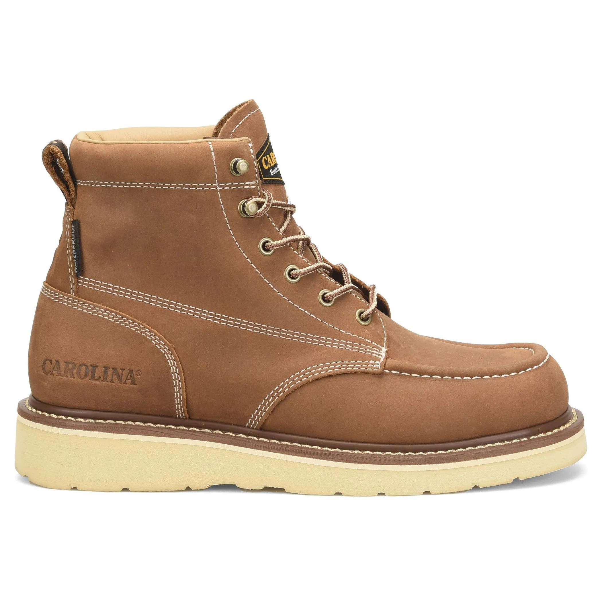 Carolina Men's AMP Tan 6" Waterproof Moc Toe Wedge Work Boots CA7041
