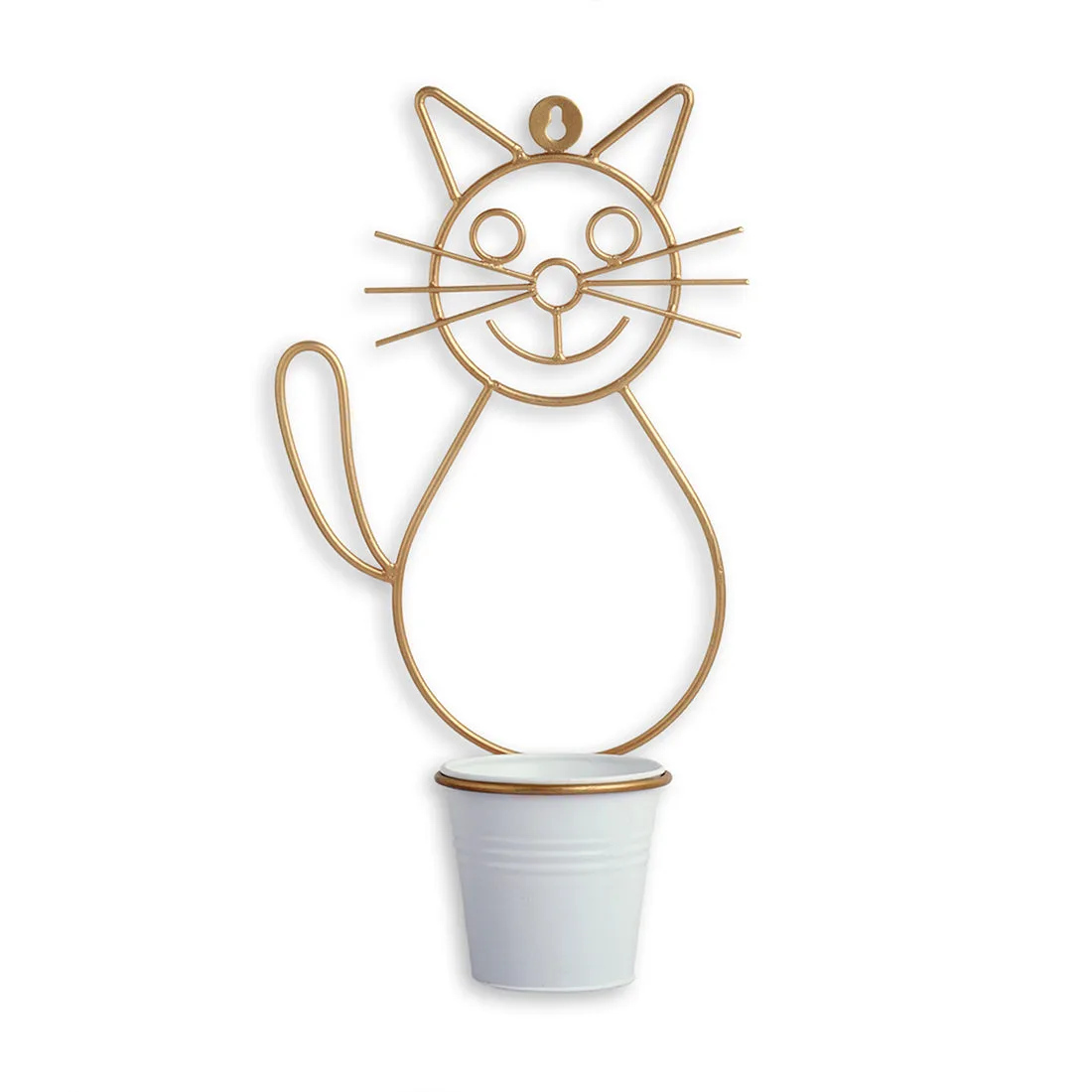 'Cat' Wall Planter Pot In Galvanized Iron (13 Inch, Brass Finish)