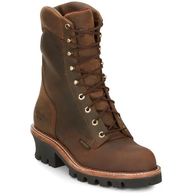 Chippewa Men's Super Dna 9" Plain Toe WP Lace Up Work Boot -Brown- 59406