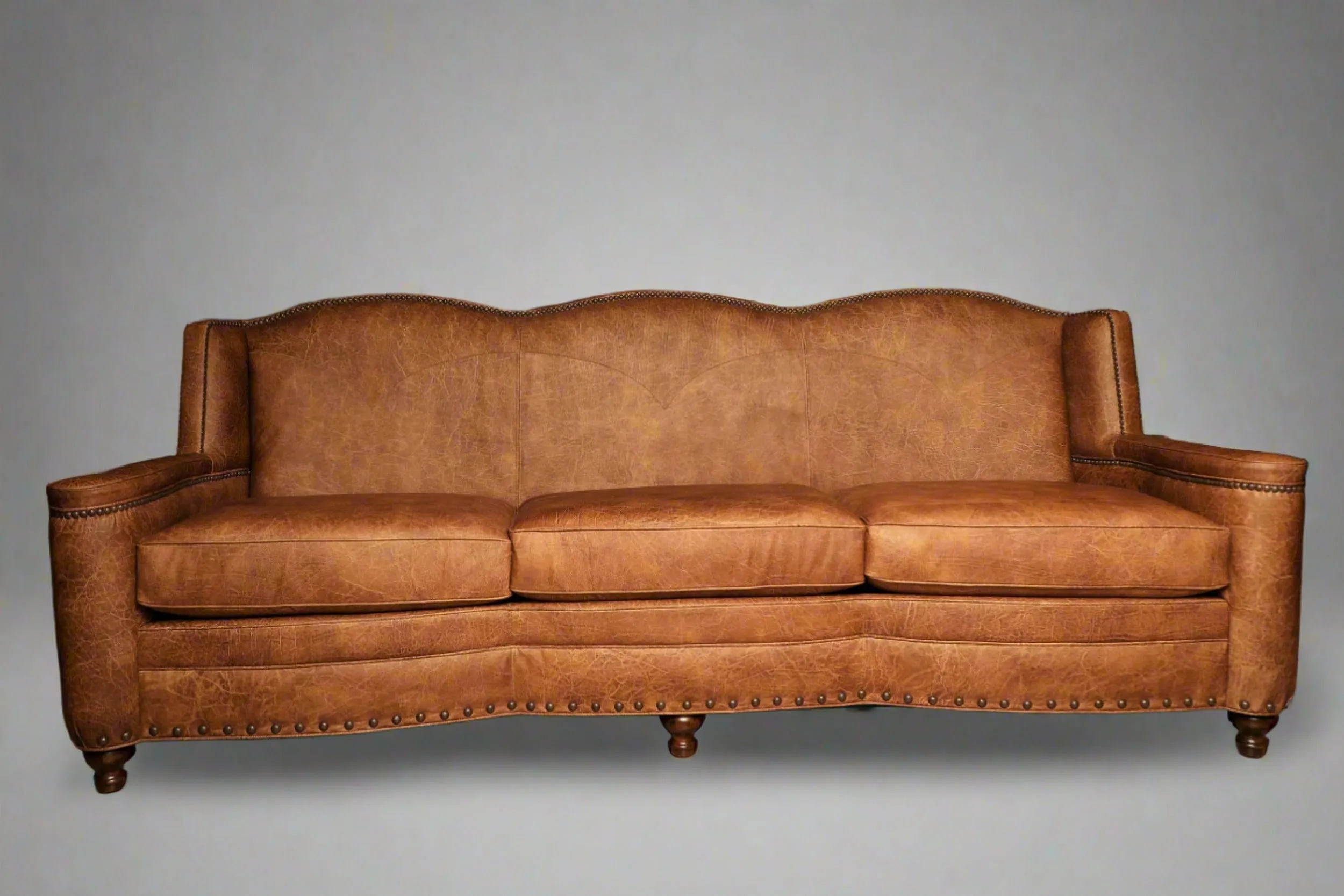 Classic Curved Western Leather Sofa