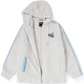 Color Block Letter Embroidered Hooded Fleece Couple Jacket