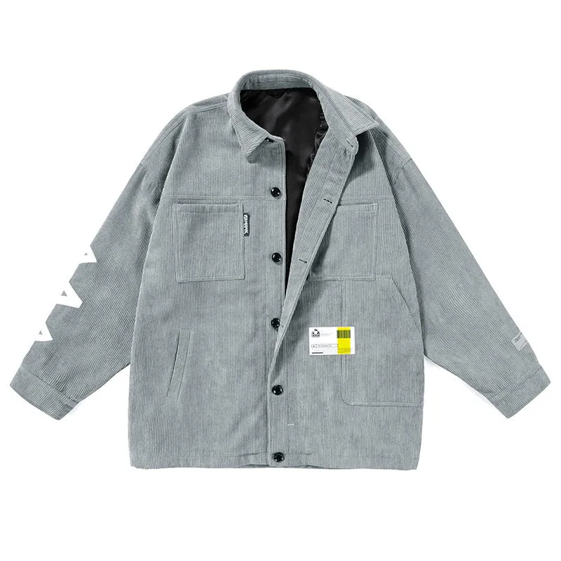 Comic And Letter Printed Applique Corduroy Lapel Jacket