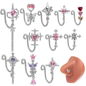 Cross Star Heart Shape Stainless Steel Nose Ring