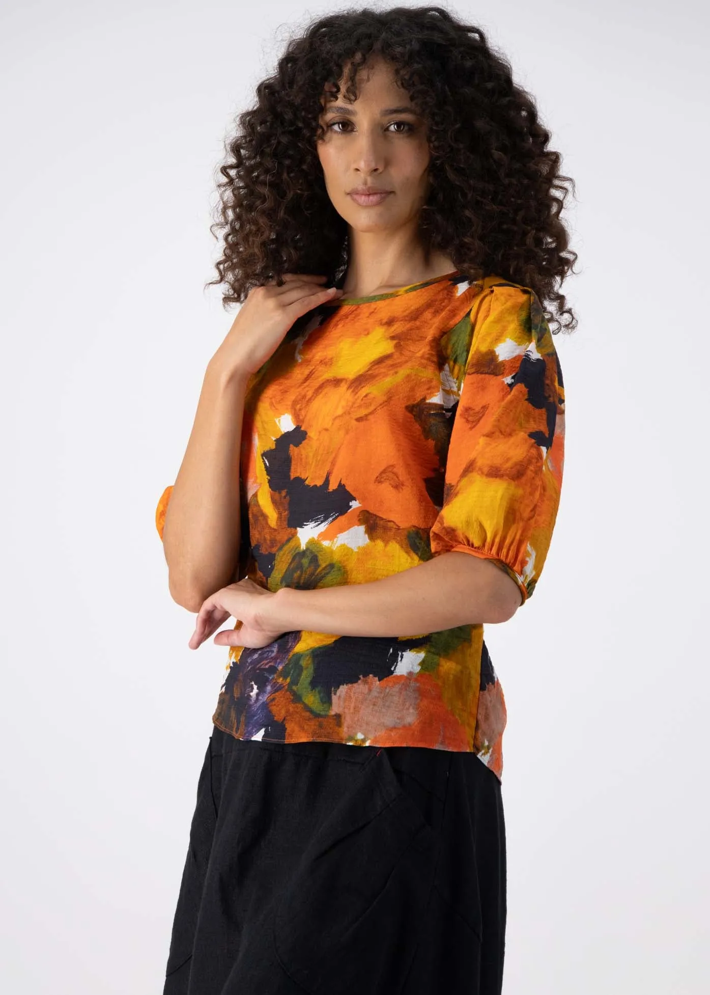 Fiorella Blouse Orange in Seersucker