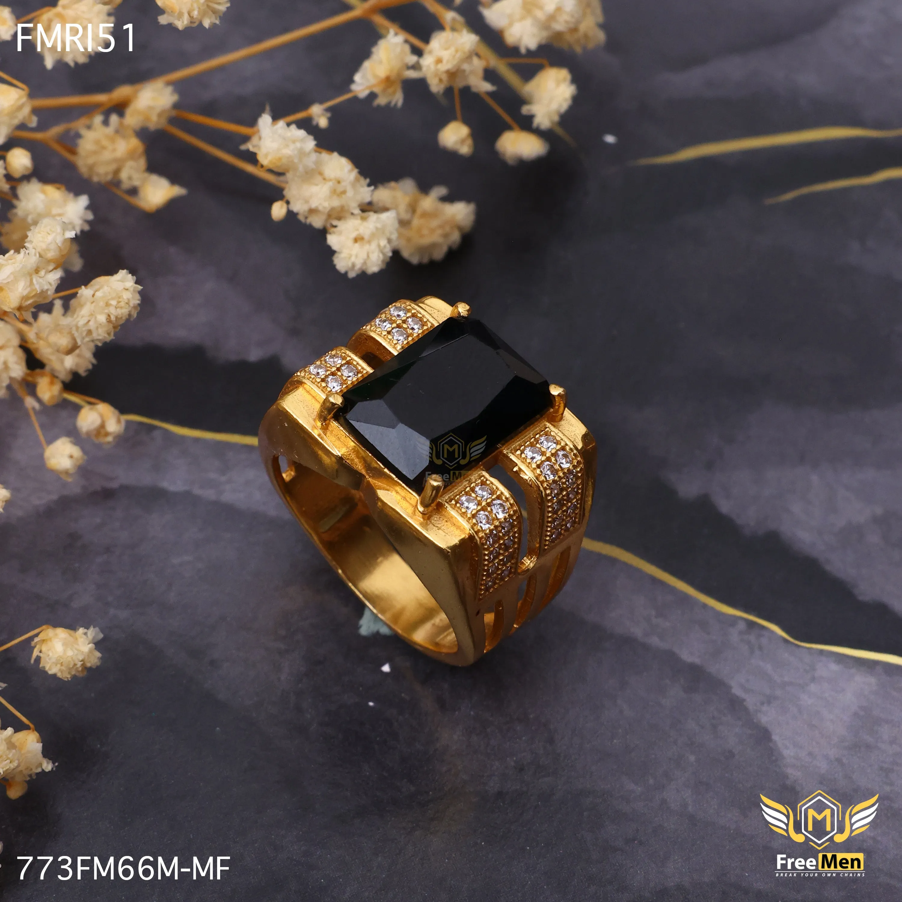 Freemen Beautiful blacken AD blazing Golden Ring - FMRI51