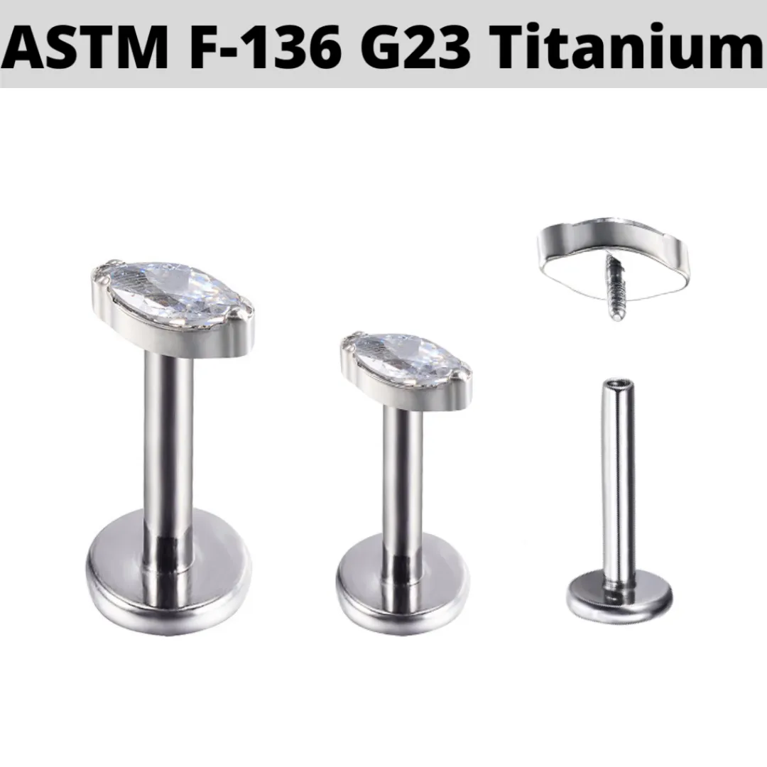 G23 Titanium Internally Threaded Marquise CZ Tragus Labret