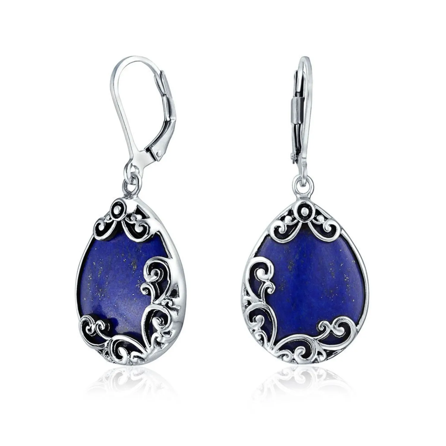 Gemstones Large Teardrop Filigree Scroll Western Earrings .925 Silver