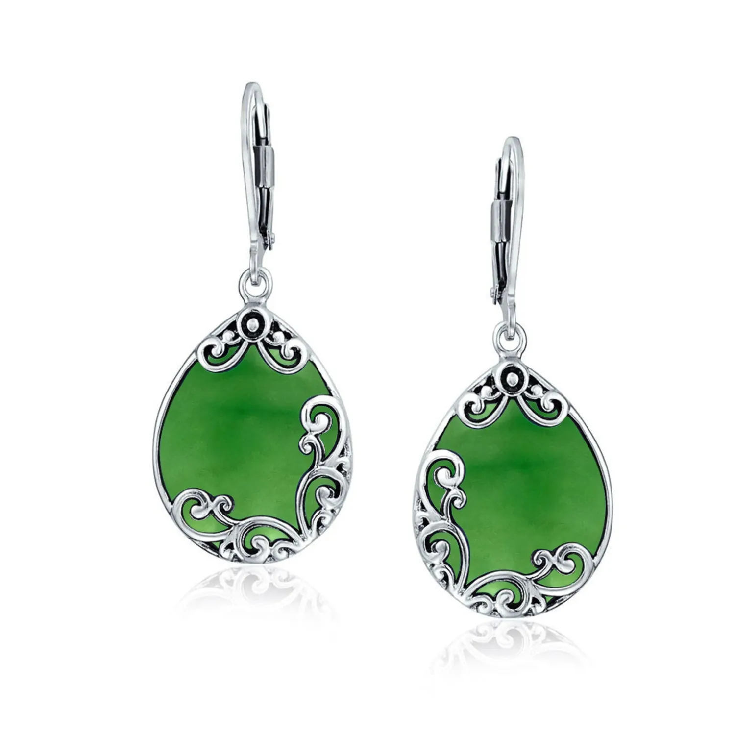 Gemstones Large Teardrop Filigree Scroll Western Earrings .925 Silver