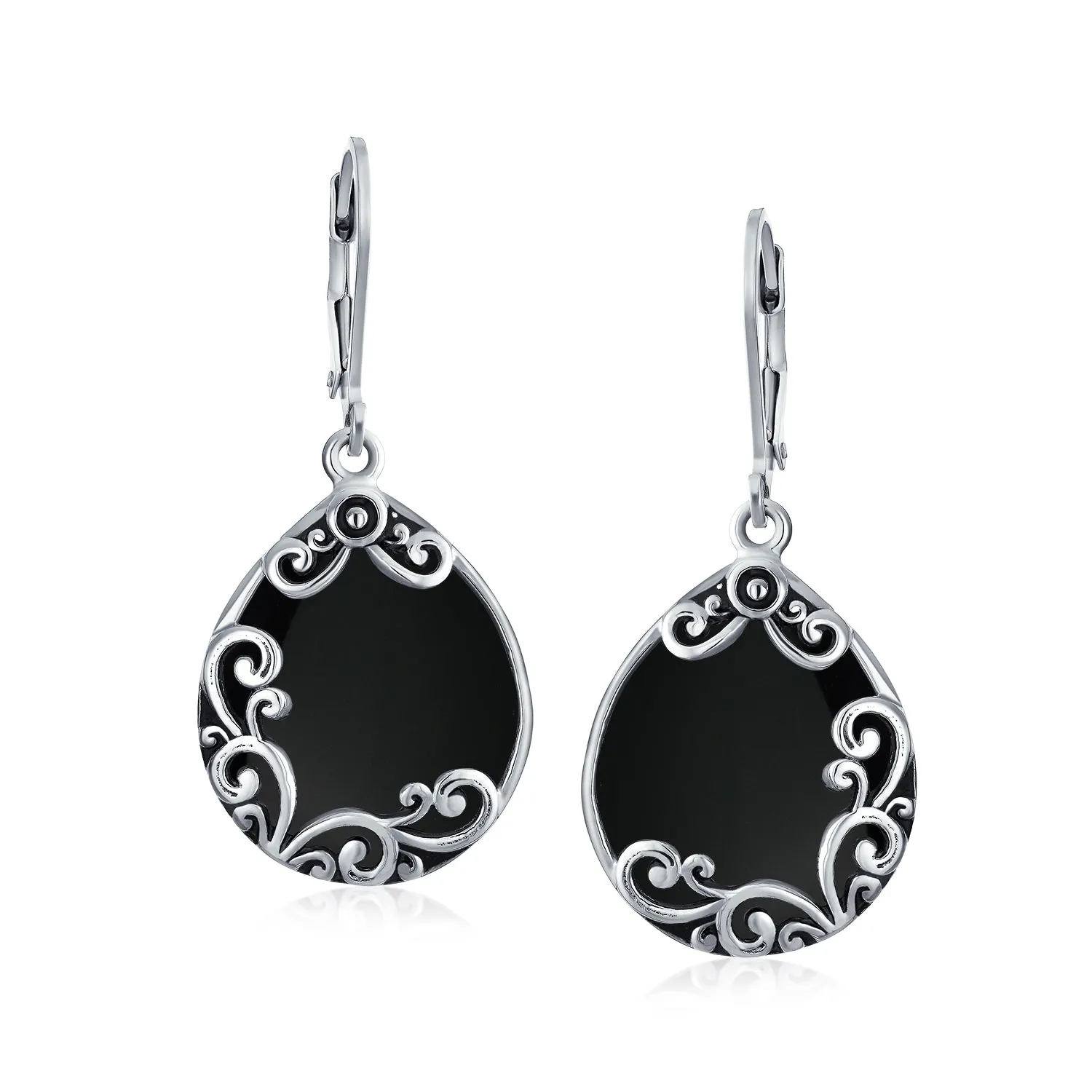 Gemstones Large Teardrop Filigree Scroll Western Earrings .925 Silver