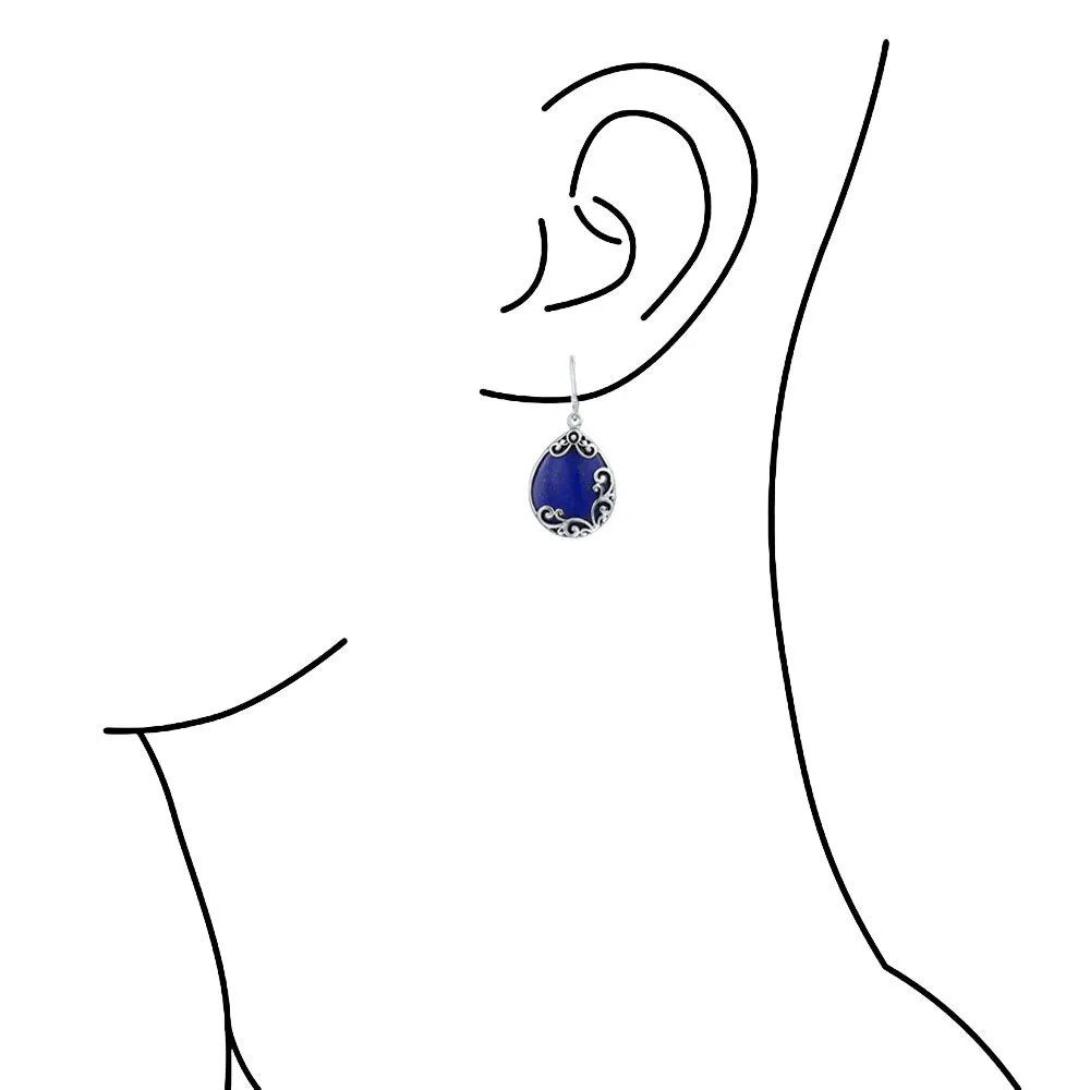 Gemstones Large Teardrop Filigree Scroll Western Earrings .925 Silver