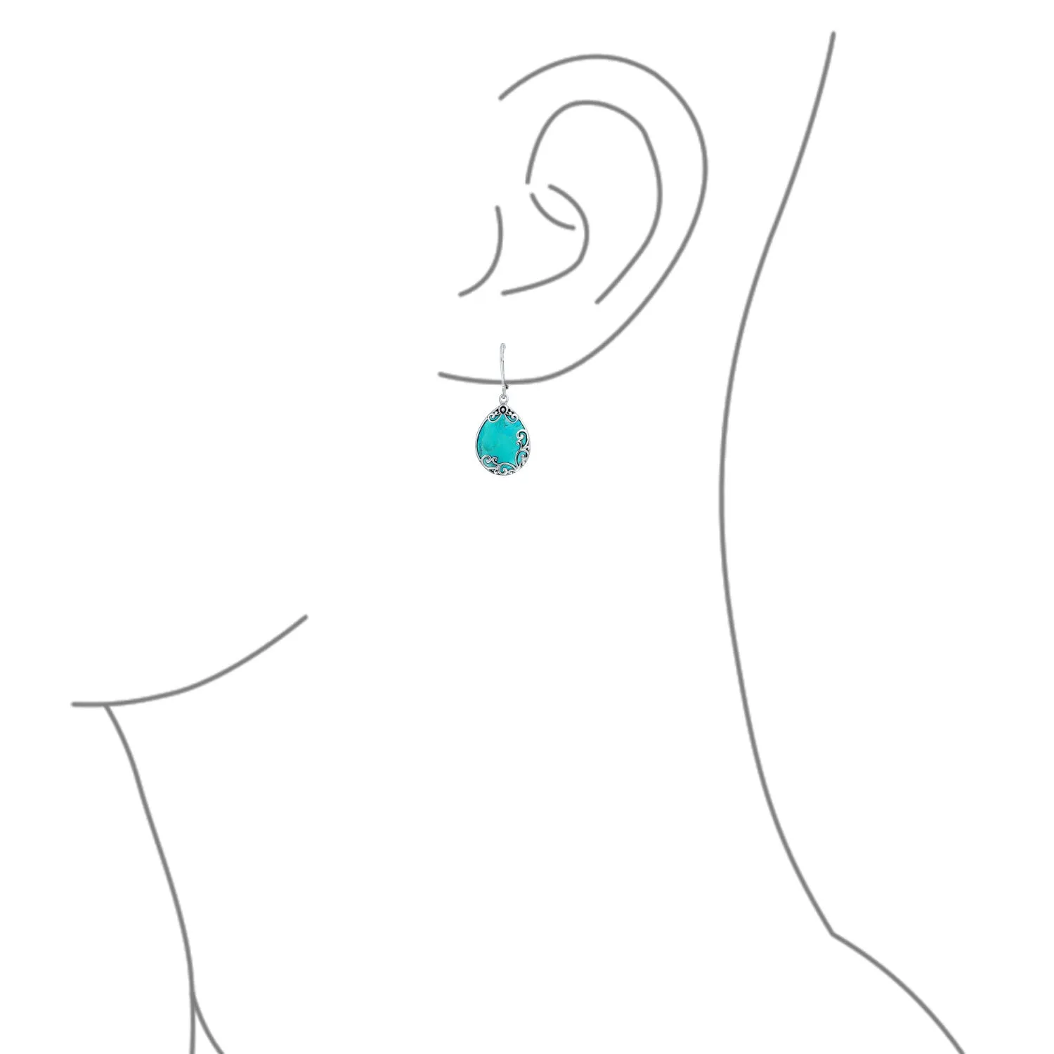 Gemstones Large Teardrop Filigree Scroll Western Earrings .925 Silver