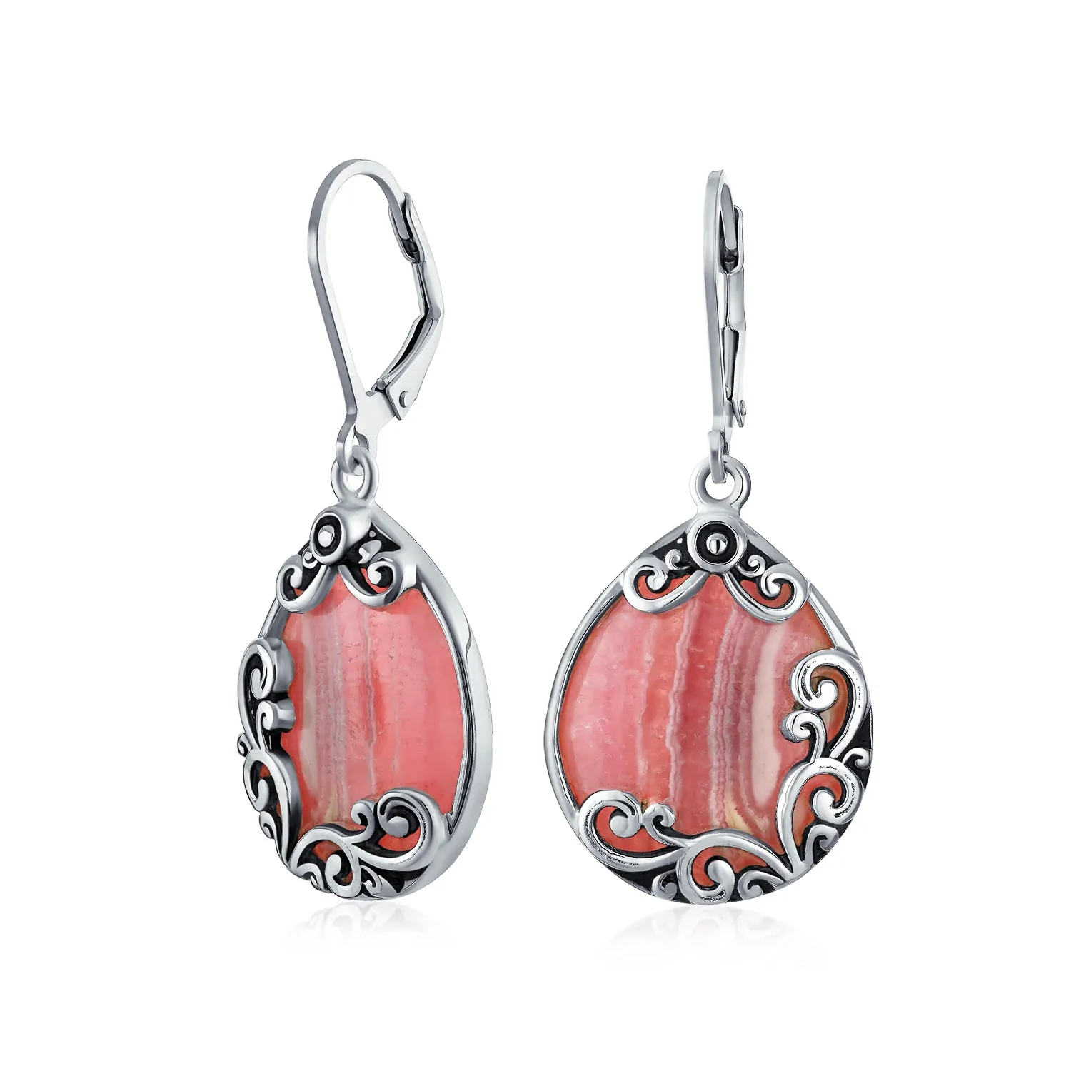 Gemstones Large Teardrop Filigree Scroll Western Earrings .925 Silver