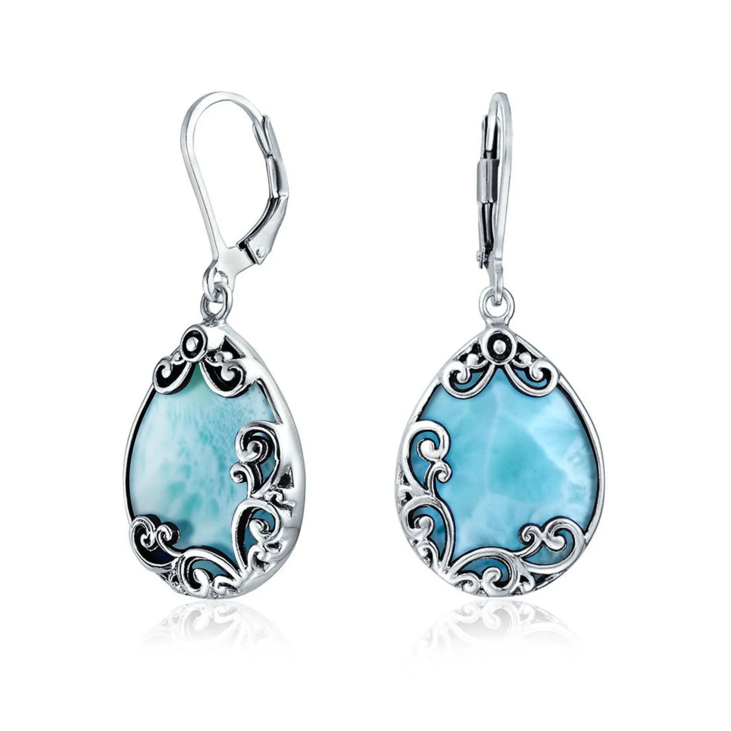 Gemstones Large Teardrop Filigree Scroll Western Earrings .925 Silver