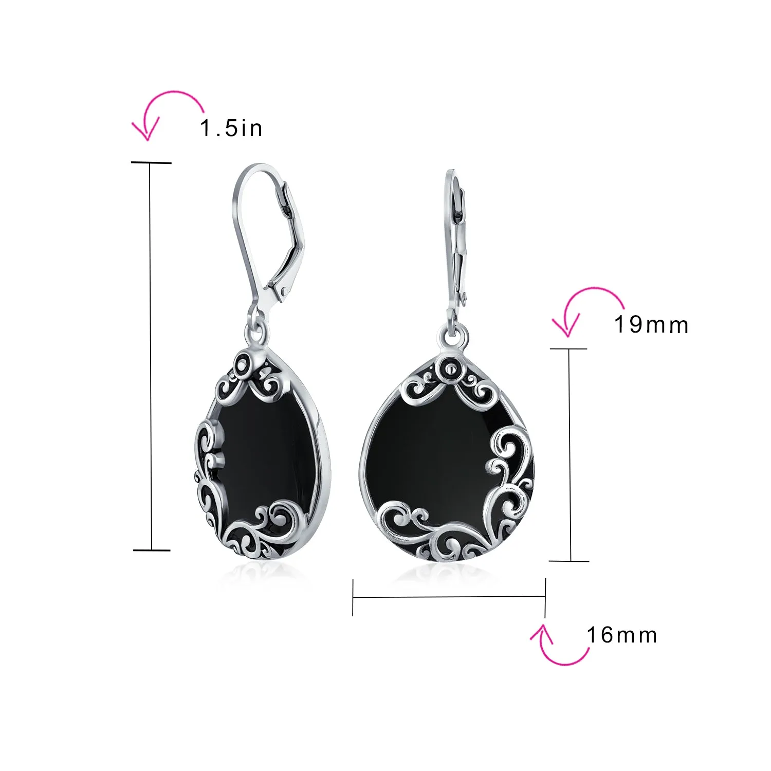 Gemstones Large Teardrop Filigree Scroll Western Earrings .925 Silver